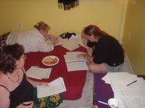 The team puzzling over cryptograms and mazes