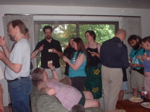 The participants compare notes as to who is on each team